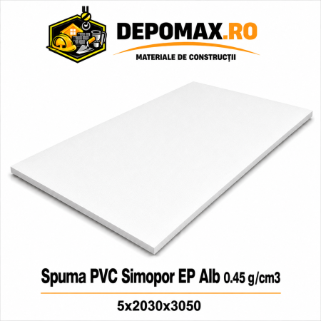 Placa rigida PVC Simopor EP Alb 0.45 g/cm3, 5x2030x3050 mm
